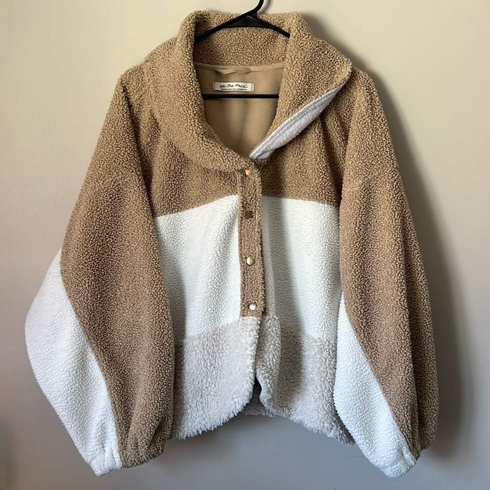 Free People Tan and White Sherpa Jacket